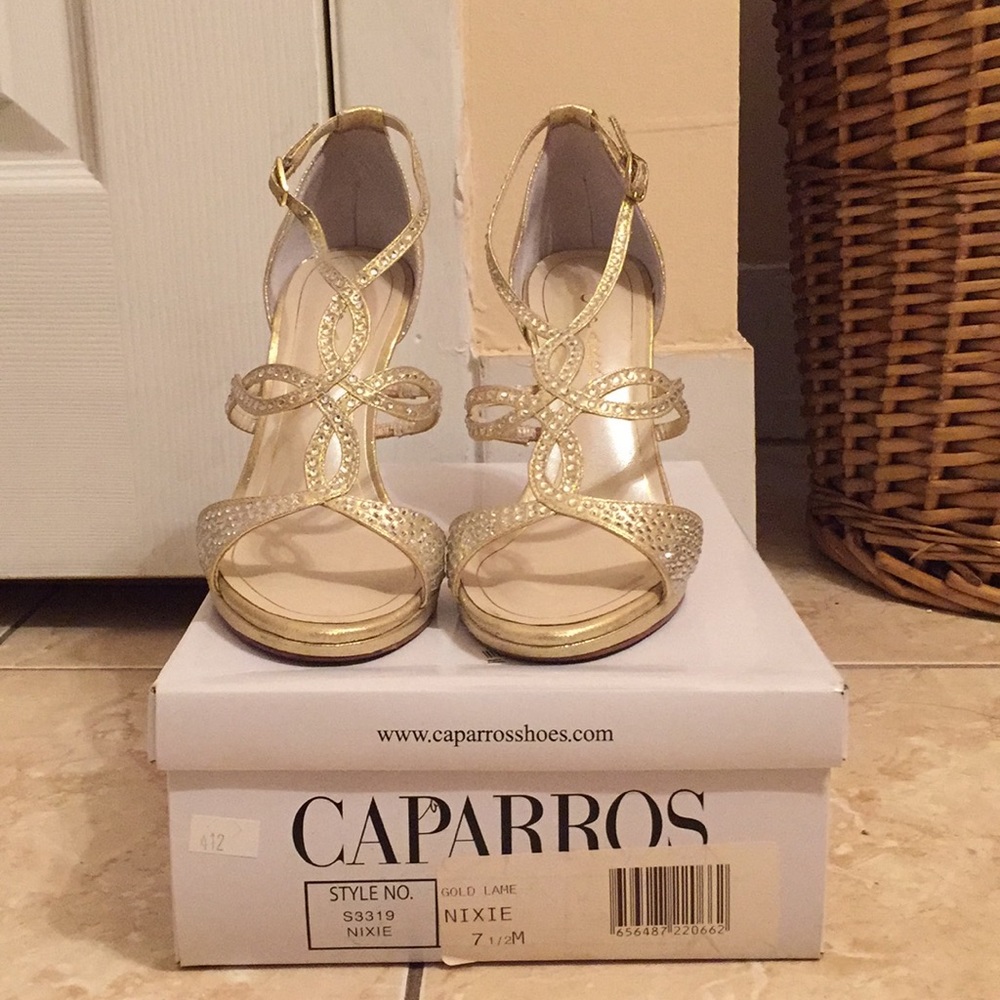 Size 7.5 Shimmery Gold Sandals with Rhinestones